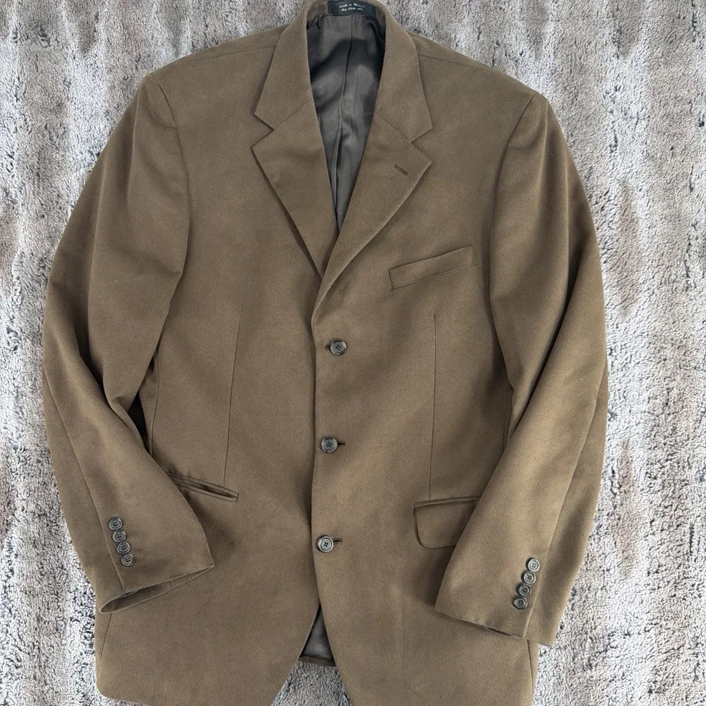 Andrew Fezza 42L Brown Polyester Suede Suit Jacket Blazer Sport Coat Soft